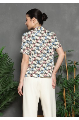 Lyne Halim Blouse Batik Dobby Janggan Lereng – Atasan Wanita Elegan Modern, BLO-8471